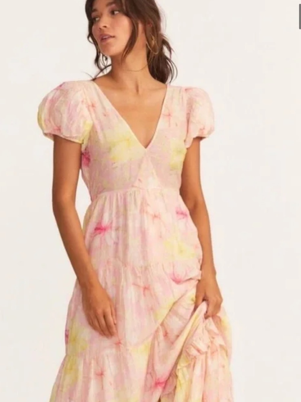 LoveShackFancy Karalie Women's Pink Floral V-Neck Maxi Dress Size 8 NWOT